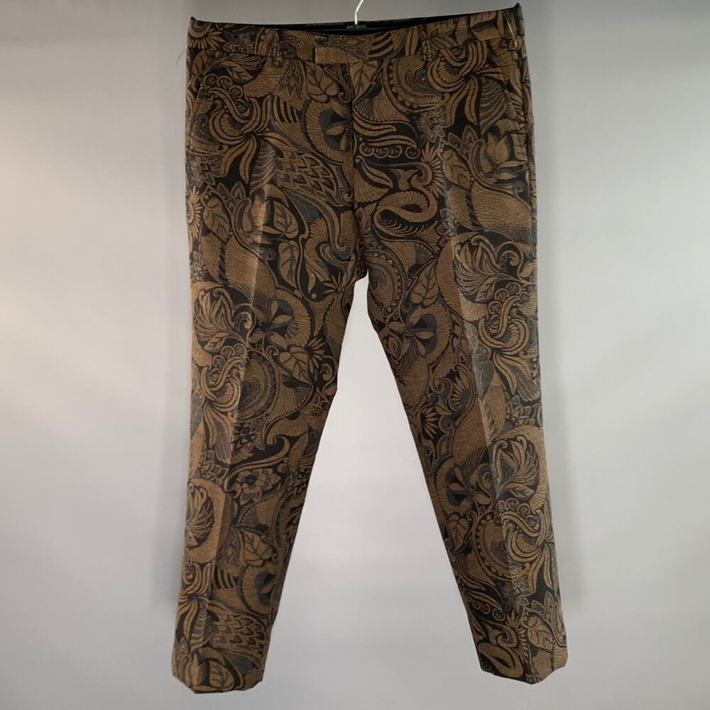 DRIES VAN NOTEN Size 32 Brown Black Paisley Wool Cotton Blend Dress Pants
